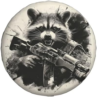 Funny Raccoon Spare Tire Cover Raccoon Holding A Gun Wheel Protector by Unknown