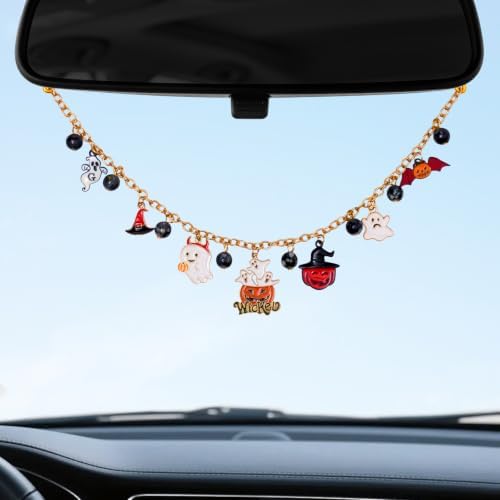 Rislobx Cute Ghost Pumpkin Car Charm, Halloween Mirror Hanging Ornament by Rislobx