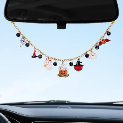 Rislobx Cute Ghost Pumpkin Car Charm, Halloween Mirror Hanging Ornament by Rislobx