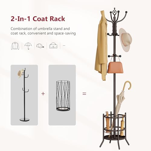 Tajsoon Coat Rack with Umbrella Stand, Coat Tree With 16 Hooks - Image 4