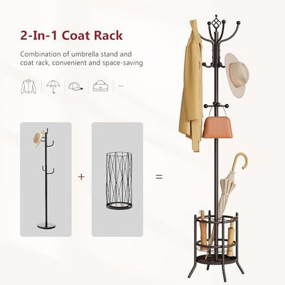 Tajsoon Coat Rack with Umbrella Stand, Coat Tree With 16 Hooks - Image 4
