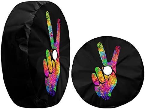 Hippie Two Fingers Symbols Peace Sign Spare Tire Cover - Image 3