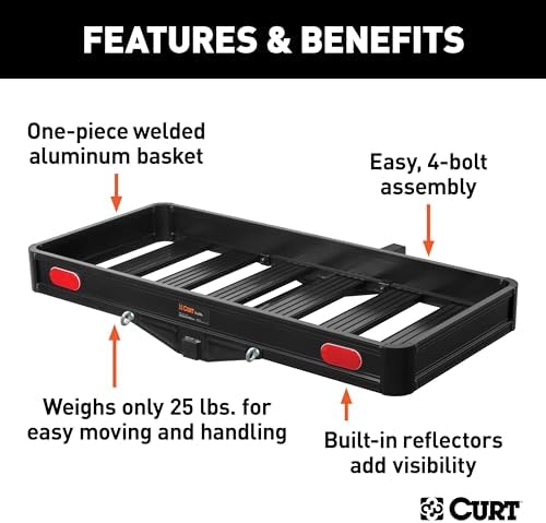 CURT 18113 49 x 22-1/2-Inch Black Aluminum Hitch Cargo Carrier, 500 lbs Capacity - Image 3