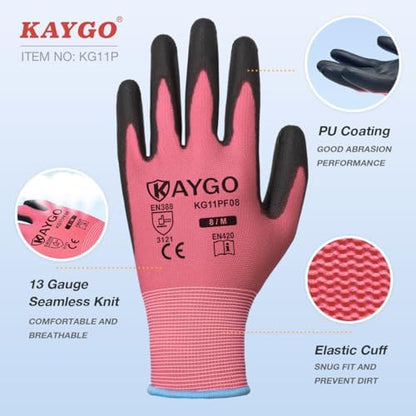 KAYGO Safety Work Gloves for Men Women, PU Coated Palm & Fingers - Image 2