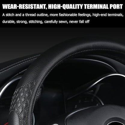 AUCELI 14.5-15 Inch Steering Wheel Cover Non-Slip Leather Black - Image 2