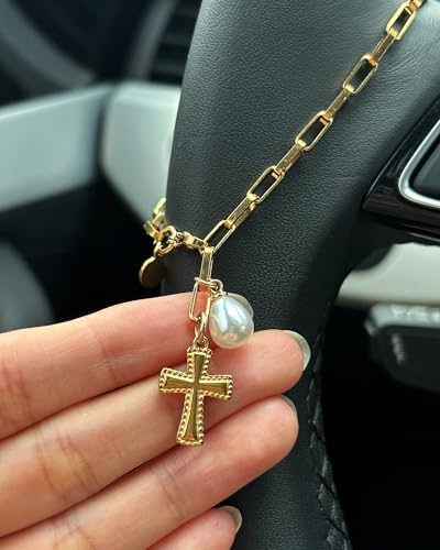 Steering Wheel Rosary for Car, Pearl Rosary Cross Car Charm Accessory, - Image 2