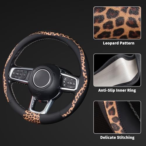 ZHOL 16 inch Steering Wheel Cover Cheetah Print, Breathable Microfiber Leather - Image 6