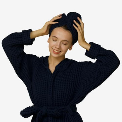 Luxury Organic Japanese Cotton Hair Drying Waffle Towel Wrap - Image 6