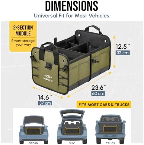 Car Trunk Organizer, Covering Net, Collapsible, Military Green - Image 3