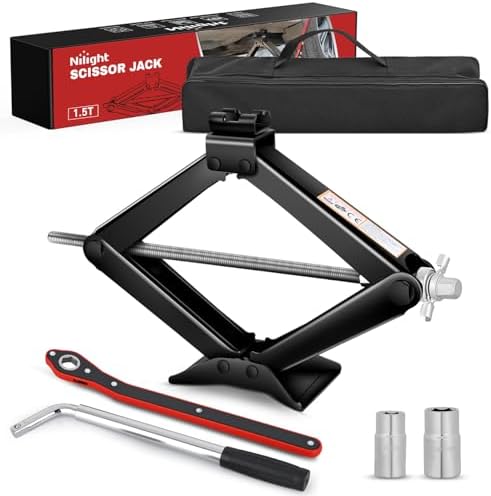 Nilight Scissor Jack for Car 1.5 Ton 3307 lb Lift Jack w Ratchet Lug Wrench by Nilight