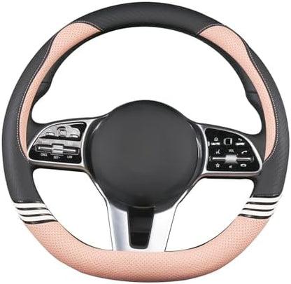 14 inch Cute Leather D Shape Steering Wheel Cover Black Pink - Image 4