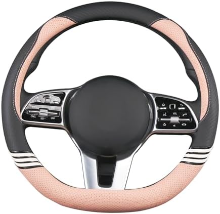 15 inch Cute Leather D Shape Steering Wheel Cover Black Pink - Image 3