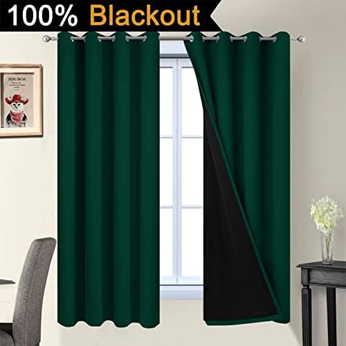Yakamok Dark Green 100% Blackout Curtains 63 Inches Long 52" Wide 2 Panels - Image 2