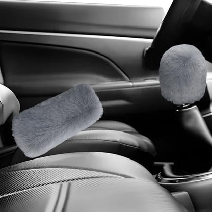 2PCS Fluffy Car Gear Shift Knob & Handbrake Cover, Comfortable Plush Shifter - Image 6