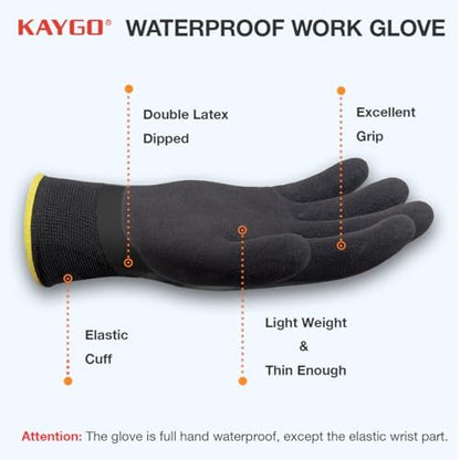 KAYGO Waterproof Work Gloves, Non-Slip Double Latex Coated - Image 2
