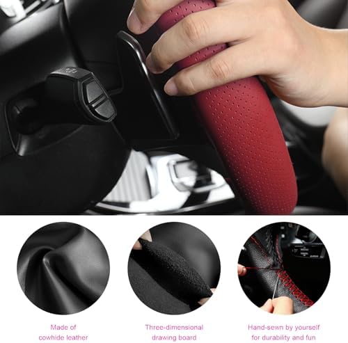Ziciner Genuine Leather Steering Wheel Cover, Stitch on Wrap, Breathable - Image 3