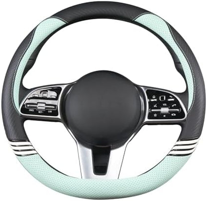 15 inch Cute Leather D Shape Steering Wheel Cover Black Green - Image 3
