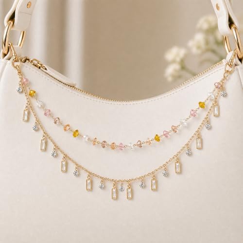 Rear View Mirror Charm Gold Yellow Zircon Double Chain Car Decor - Image 6