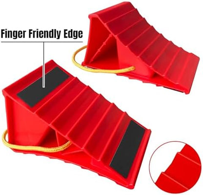 HOXWELL 2 Pair Wheel Chocks for Travel Trailers, Non Slip Heavy Duty Red Wheel - Image 3