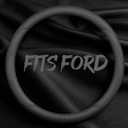 Leather Car Steering Wheel Cover, Breathable Laser-Perforated, Pure Black by TRROCC