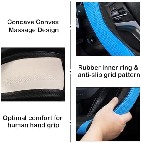 Concave Convex Massage Black Blue Microfiber Leather Steering Wheel Cover - Image 5