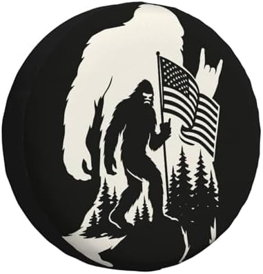 Bigfoot Spare Tire Cover with Patriotic Sasquatch American Flag Forest Design – by Unknown