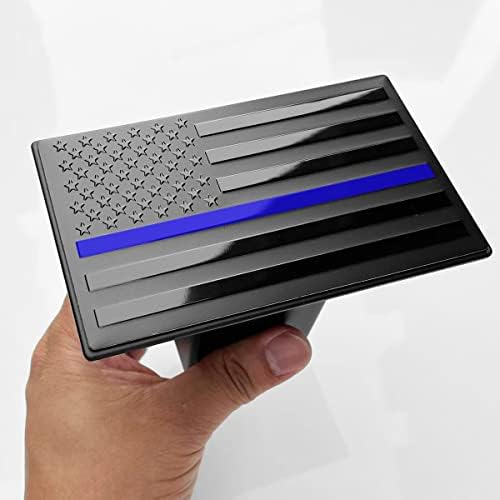 Bonrcea Thin Blue Line Heavy Duty Aluminum US Flag Trailer Hitch Cover - Image 2
