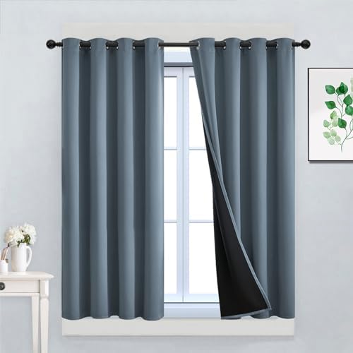 Yakamok Stone Blue 100% Blackout Curtains 45 Inches Long 52" Wide 2 Panel by Yakamok