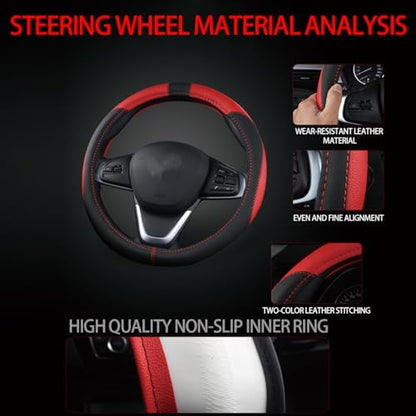 BESULEN 15 Inch Steering Wheel Cover Soft Leather Protector Black/Red - Image 4