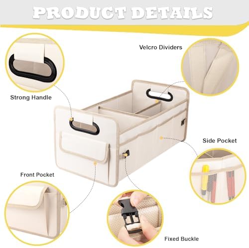Car Trunk Organizer, Collapsible Car Organizers and Storage Large Beige - Image 2