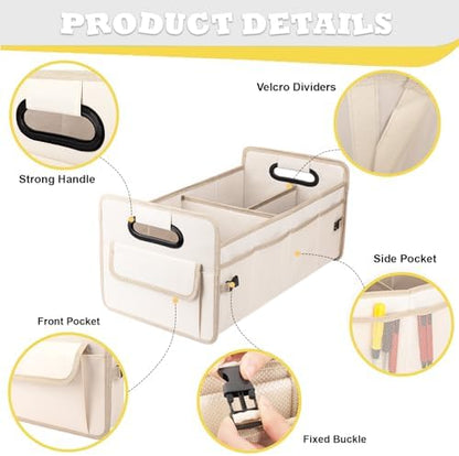 Car Trunk Organizer, Collapsible Car Organizers and Storage Large Beige - Image 2