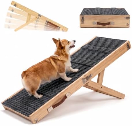 Foldable Dog Ramp, 5 Level Adjustable Wooden Dog Ramps by FPUEUAOPetSupplies