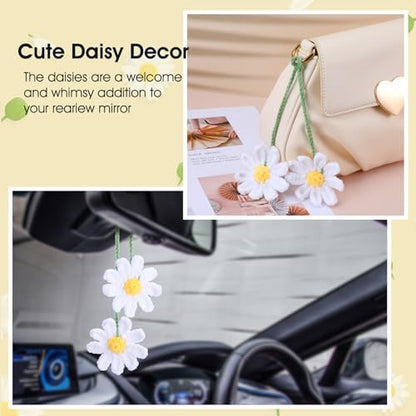Ymapinc Crochet Car Accessories, Cute Hanging Rear View Mirror Decor Daisy - Image 6