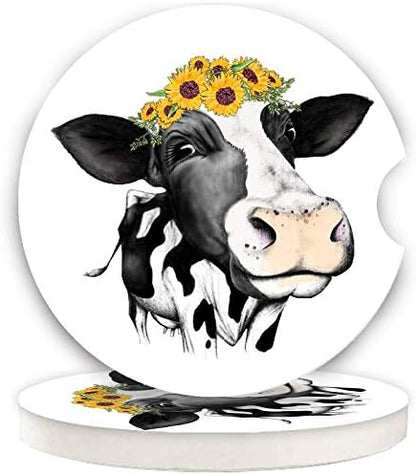 Car Coasters for Women Mother's Day 2 Pack Easter Decorations, Cute Farm Cow by LogHog