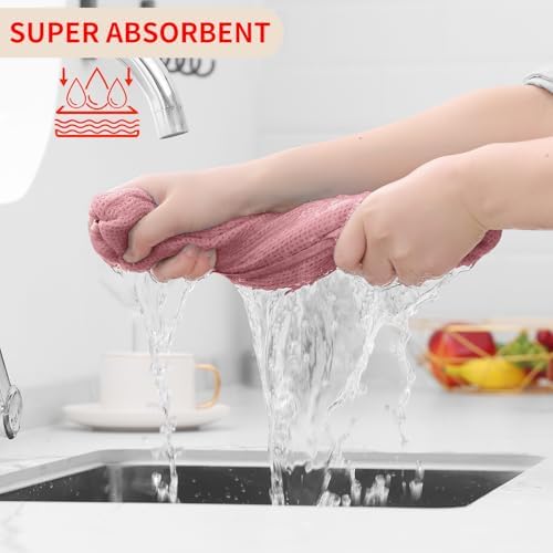 Homaxy 100% Cotton Waffle Weave Kitchen Dish Towels 6-Pack, Dried Rose - Image 3