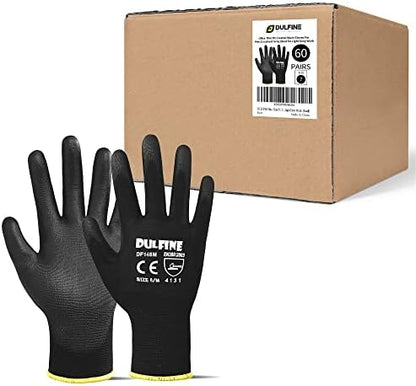 DULFINE Safety Work Gloves for Men 60 Pairs, Ultra-Thin PU Coated Black L by DULFINE
