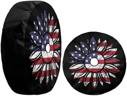 American Flag Sunflower Flower Spare Tire Cover - Image 3