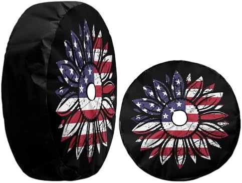 American Flag Sunflower Flower Spare Tire Cover - Image 3