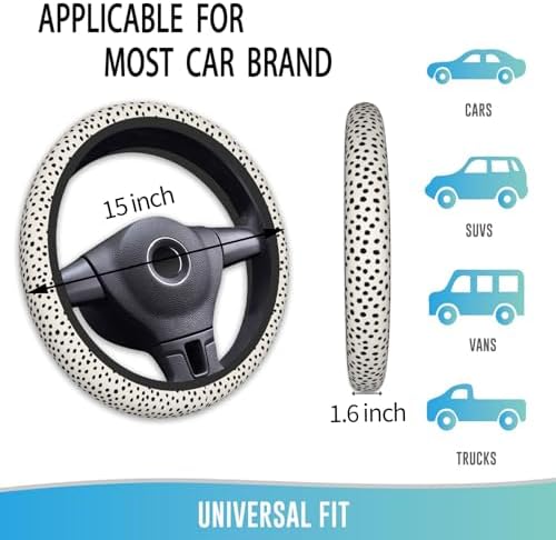 Elastic Steering Wheel Cover, 15 Inch Non-Slip, Cute Black Polka Dot - Image 4