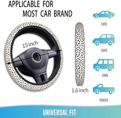 Elastic Steering Wheel Cover, 15 Inch Non-Slip, Cute Black Polka Dot - Image 4