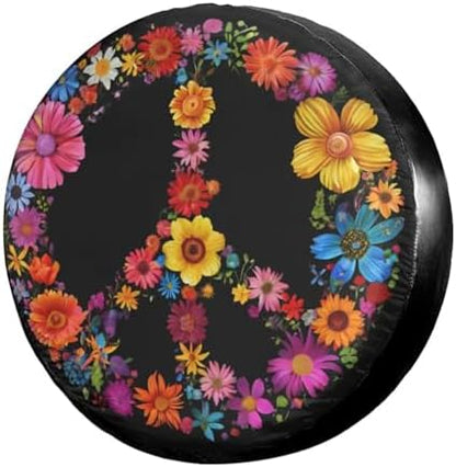 Delerain Peace Sign Flower Spare Tire Cover by Delerain