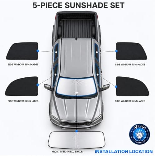 5PCS Car Window Shades for Dodge Ram 2019-2025, Full Set Windshield Side Rear - Image 6