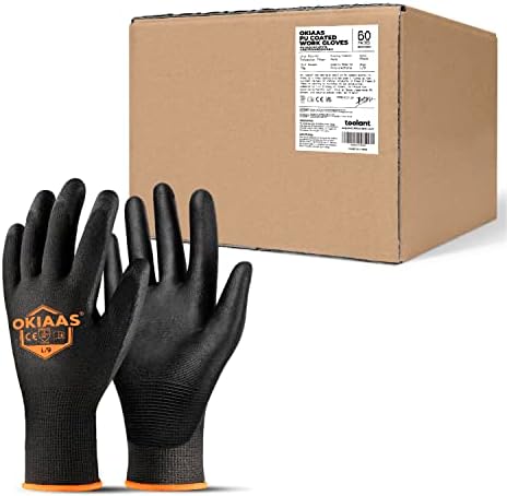 OKIAAS PU Coated Work Gloves Men, Ultra Grip & Lightweight, 60 Pairs Bulk by OKIAAS