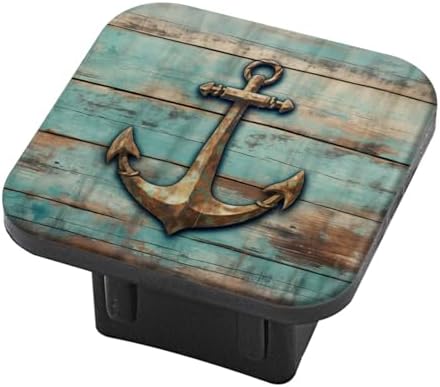 Hitch Cover Fits for 2-Inch Hitch, Rusty Anchor On A Weathered Wood Background - Image 2