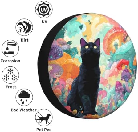 Black Cat Spare Tire Cover Waterproof Wheel Cover 17 Inch Universal Fit - Image 6