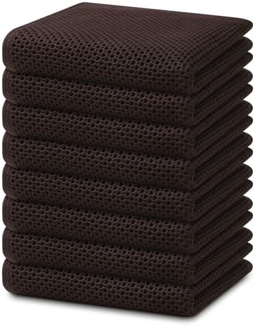 Homaxy 100% Cotton Waffle Weave Kitchen Dish Towels 8-Pack, Dark Brown by Homaxy