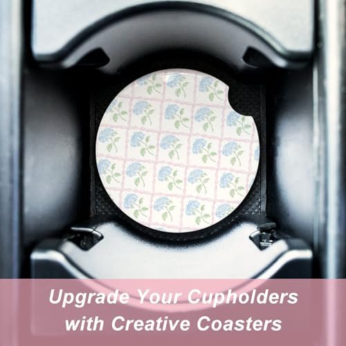 Car Coasters for Cup Holders Set of 2 – Blue Hydrangea Trellis Cup Holder - Image 3