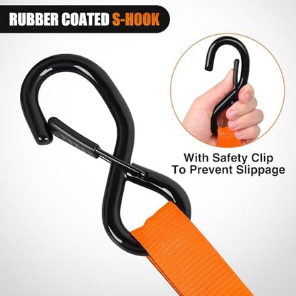 Nilight Ratchet Tie Down Straps 4500LBS Break Strength 1”×15’ Orange 4 Pack - Image 4