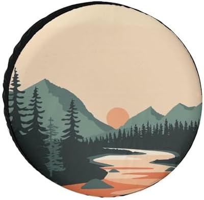 Mountain Adventure Heavy Duty Spare Tire Cover Watercolor Nature Landscape by HighonHi