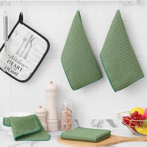 Homaxy Microfiber Waffle Weave Kitchen Dish Cloths, 12 Pack, Grass Green - Image 5